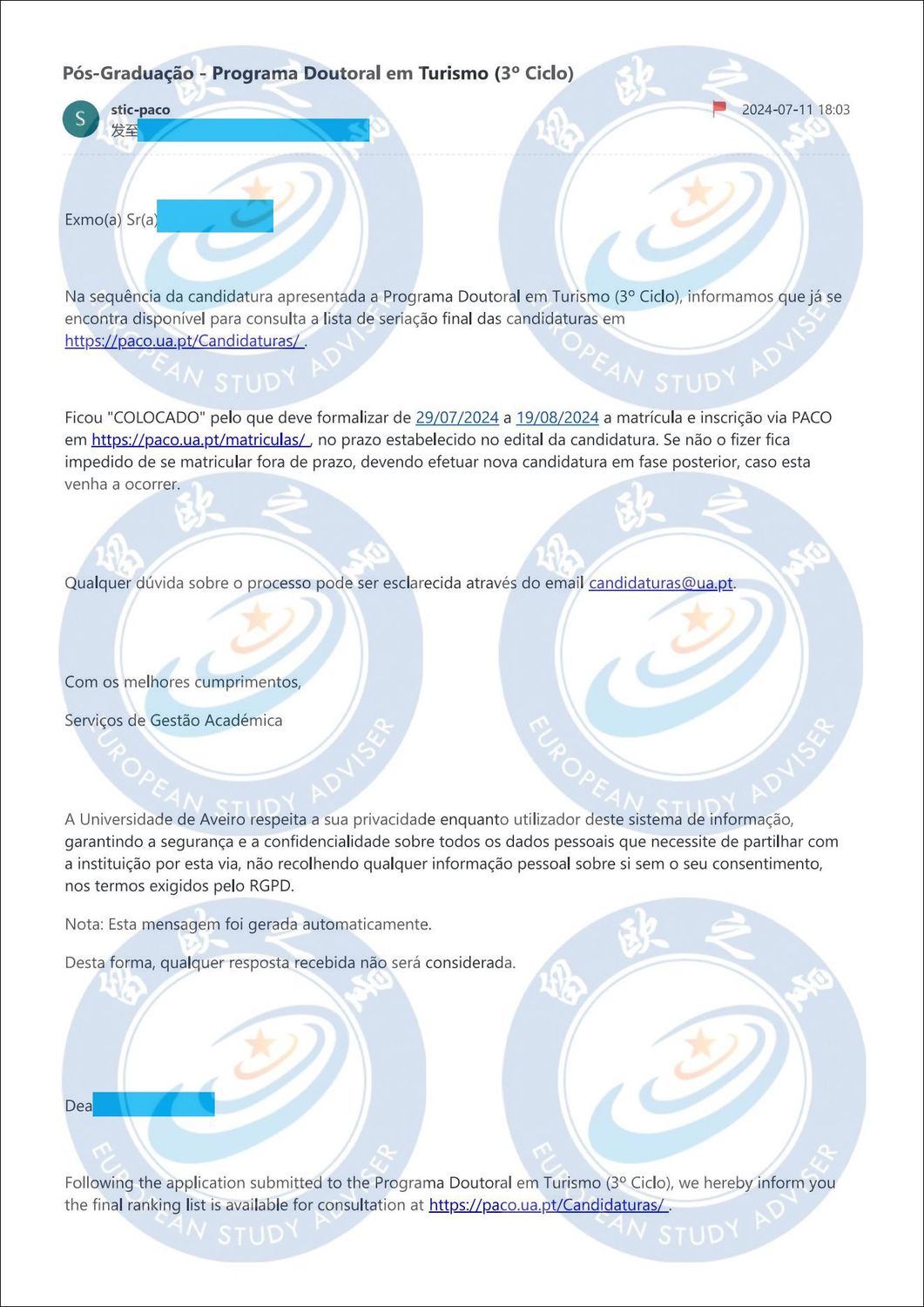 葡萄牙阿威罗大学博士成功案例- 留欧之星